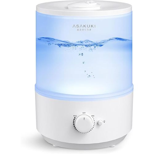ASAKUKI Humidifiers for Bedroom, 3L Top Fill Cool Mist Humidifiers for Baby Nursery & Plants, 3-IN-1 Quiet Air Humidifier, Oil Diffuser & Night Light for Large Room Home, Auto Shut-off, BPA-Free, 30H