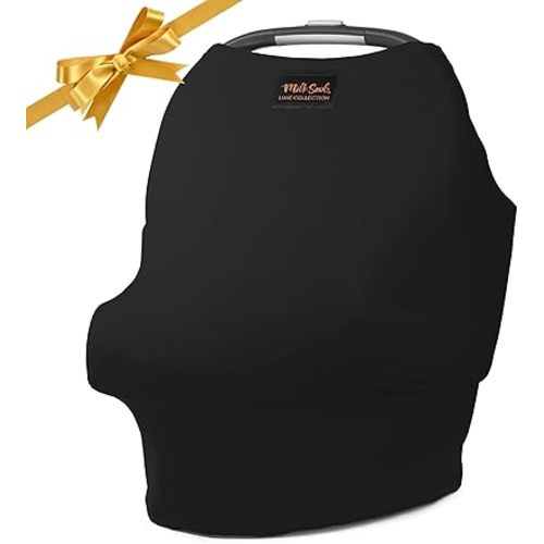 Milk Snob Original 5-in-1 Luxe Nursing Cover in Black - Added Privacy Breastfeeding Cover, Car Seat Cover for Carrier, Stroller, High Chair, Shopping Cart, Lounger Canopy, Newborn Essentials