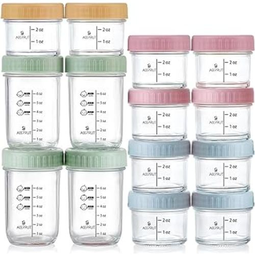 ACEPRUT 14 Pack Glass Baby Food Storage Containers, 4oz&8oz Baby Food Jars with Lids, Baby Food Maker, Baby Feeding Essentials, Leak-Proof, BPA Free, Microwave, Dishwasher & Freezer Safe
