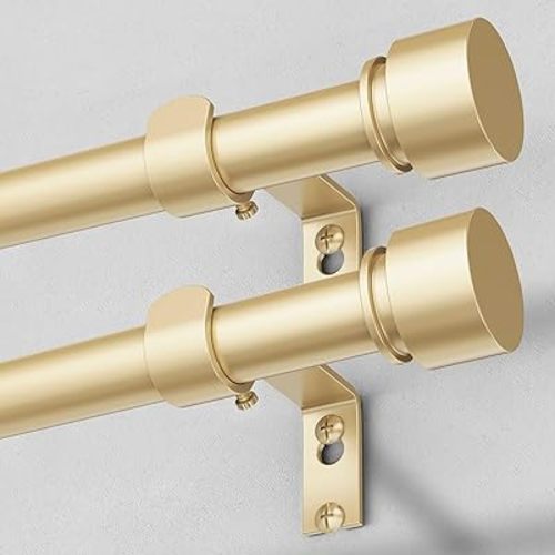 Modern Gold Curtain Rods 2 Pack for Windows 48 to 84 Inch, 1" Diameter Adjustable Heavy Duty Window Curtain Pole with Matte Gold End Cap Finials, Decorative Drapery Rods for Living Room, Bedroom