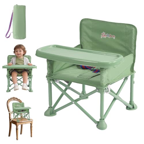 Portable Baby Chair,Portable 3-in-1 Baby Booster Seat with Tray,Folding Toddler High Chair for Travel,Camping, Home & Dining, Easy to Clean & Store, Safe with Child Safety Belt Carry Bag(Green)