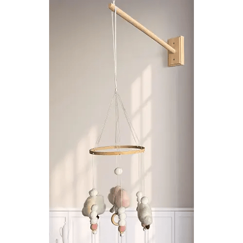 Crib Mobile Wooden Arm, Wall Mounted Suitable for All Cribs 100% Natural Larch Hanger Nusery Decor Baby Room Safe Holder(Mobile is not Included