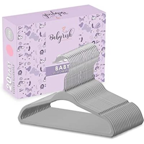 Baby Hangers for Closet - Cute Yet Sturdy Baby Clothes Hangers for Newborns, Toddlers and Kids - Space Saving, Non Slip Kids Hangers for Nursery - Pack of 20 Grey Velvet Hangers (20, Grey)