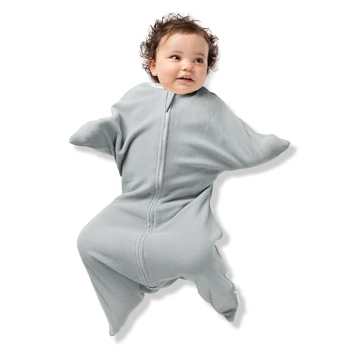 SleepingBaby Zipadee-Zip Transition Swaddle - Cozy Fleece Wearable Blanket with Two-Way Zipper for Baby Sleep - Heather Grey, Small (4-8 Month)