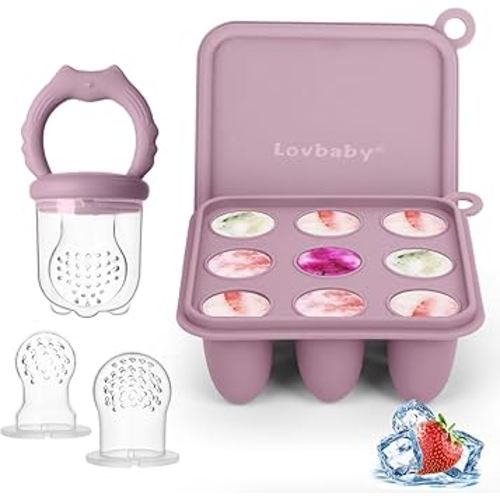 Baby Fruit Food Feeder & Breastmilk Popsicle Molds, Silicone Baby Food Freezer Tray for Cooling Teething Relief, Baby Food Feeder for Safe Infant Self Feeding, includes 3 Extra Food Pacifier