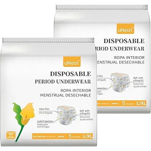 uNeat Disposable Period Underwear for Women, Postpartum Diapers, Ultra Thin and Leakproof, Overnight Heavy Absorbency, Odor Control, Incontinence Underwear for Women (Size L/XL, 10 Count)