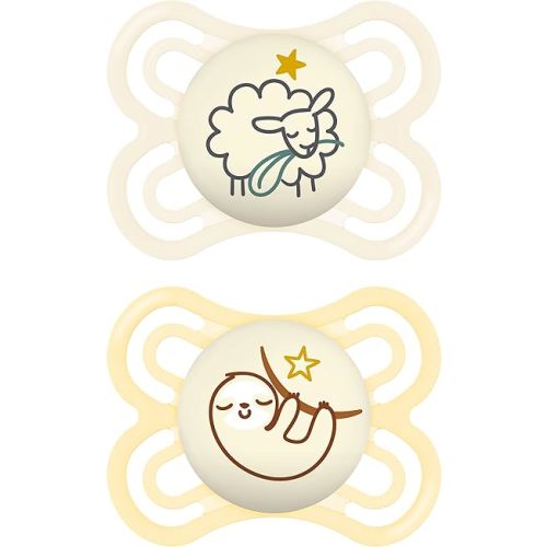 MAM Perfect Night Baby Pacifier, Patented Nipple, Glows in The Dark, 2 Pack, 0-6 Months, Unisex