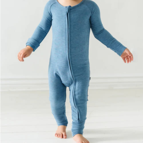 Heather Blue Ribbed Zippy - Little Sleepies