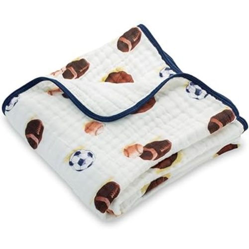 LollyBanks Baby Muslin Blanket 100% Cotton, 6 Layers Muslin Quilt for Baby Boys, Large 47 x 47 Inches Versatile Crib Blanket, Lightweight and Breathable Baby Blanket, Registry (Sporty Theme)