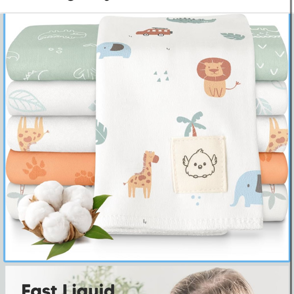 Organic Burp Cloths Baby Boy, Girl - 6-Pack Large 100% Cotton Burping Cloths for Babies, Spit Up Rags, Super Absorbent, Ultra Soft Newborn Rag, Gender Neutral, Machine Washable, Durable (Wilderness)