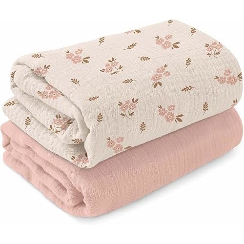 Muslin Swaddle Blankets 2 Pack – 47" x 47" Soft & Breathable Muslin Baby Blanket for Newborns, Large Swaddle Blanket for Sleeping, 100% Cotton, Multi-Use Baby Swaddling for Boys & Girls