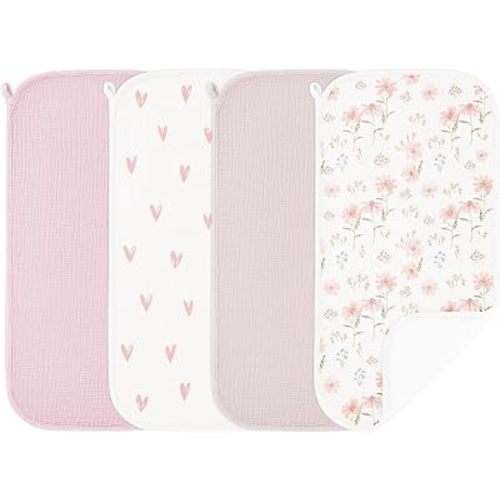 Susurration Muslin Burp Cloths, Soft Baby Burping Cloths for Unisex Boys and Girls, Newborn Essentials Large Extra Absorbent Washcloths, 20x10in, 4 Pack