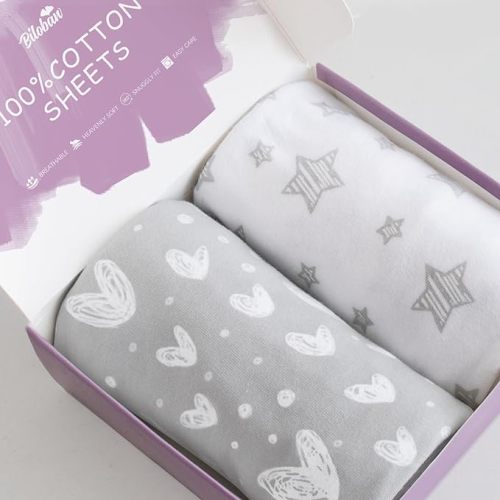 Bassinet Fitted Sheets for UPPAbaby Bassinet, 100% Jersey Knit Cotton Sheets, Breathable and Heavenly Soft, Grey and White Print for Baby