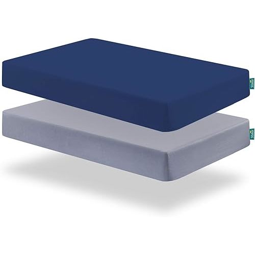 Biloban Crib Sheets Fitted for Boys, 2 Pack Crib Sheet Fits for Standard Crib Mattress, Neutral Toddler Bed Sheets Girl, Grey & Navy, 52”X 28”