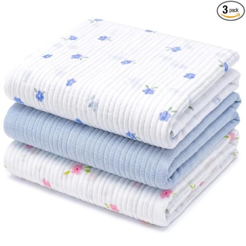 Muslin Swaddle Blankets for Newborns, 3 Pack Multipurpose 100% Organic Cotton, Ultra Soft Breathable Receiving Blanket 47 x 47 inches, Swaddle Wrap for Baby Boys & Girls