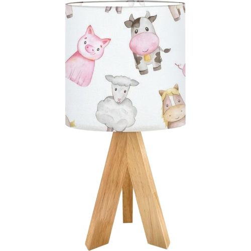 Cute Kids Bedside Desk Table Lamp Watercolor farm seamless pattern animals Cute cartoon characters Cute Children Nightstand Lamp, Tripod Small Night Lights Linen for Nursery Room Bedroom Dorm Decor