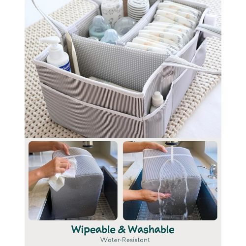 Lily Miles Baby Diaper Caddy Organizer, Baby Shower Basket for Newborn Boys or Girls, Nursery Must Haves for New Mom, Registry Favorites, Large Storage Tote for Changing Table or Car, Gray