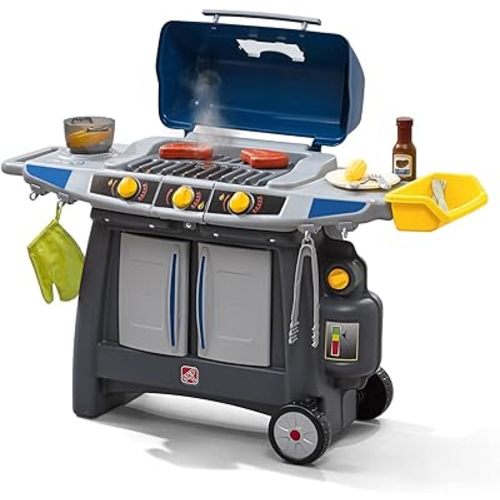 Step2 Sizzle & Smoke BBQ Grill Playset, Indoor/Outdoor Interactive Play with Sounds and Effects, Toddlers 3+ Years Old, 15 Piece Toy Accessories