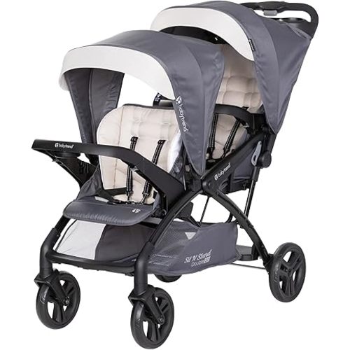 Baby Trend Sit N' Stand Tandem Double Stroller 2.0 DLX with 5 Point Safety Harness, Shaded Canopy, 2 Cup Holders, and Ample Storage Space, Magnolia