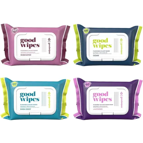Goodwipes Flushable & Plant-Based Wipes with Botanicals | Dispenser for At-Home Use | Variety Pack with Aloe Septic and Sewer Safe | 240 count (4 packs) - Biggest Adult Wipes