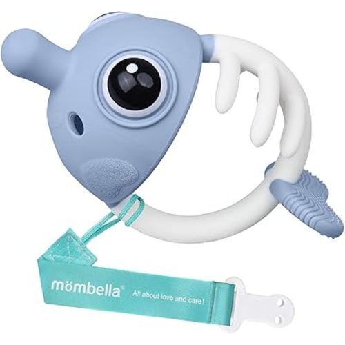 Mombella Baby Teething Toys 3-6 Months, Soft Silicone Teethers for Babies 6-12 Months, Clownfish Baby Teether Toys with Pacifier Clip, BPA Free Baby Chew Toys, Infant Teething Toy 9 Month Old, Blue