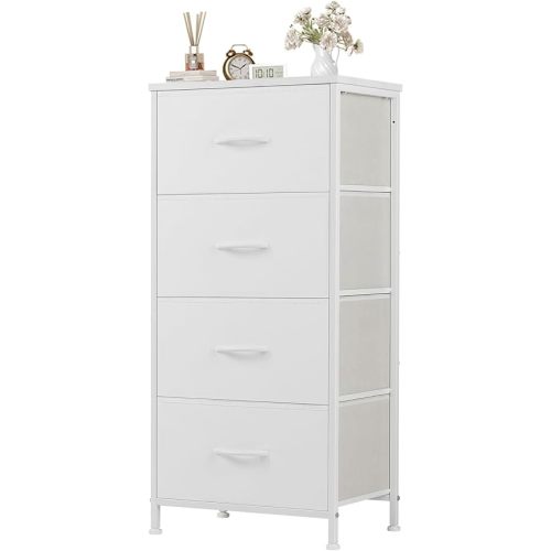 Sweetcrispy Nightstand Small Bedroom Dresser with 4 Fabric Drawers, Bed Side Furniture End Table, Wooden Top Cabinet Night Stand Dresser for Closet, Entryway, Dorm