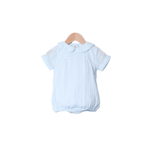 Smocked Heirloom Blue Linen Button Bubble