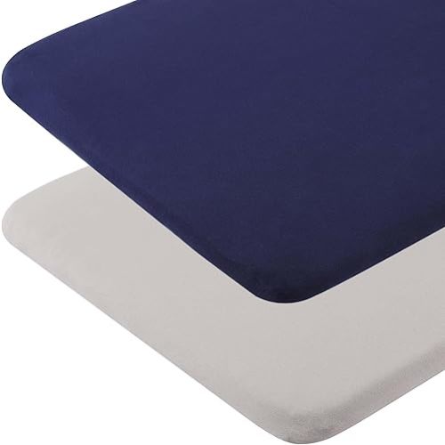 100% Organic Cotton Bassinet Sheets Compatiable with UPPAbaby & Chicco LullaGo Anywhere Bassinet, Jersey Knit Fitted Sheets for Baby Boys and Girls, 2 Pack, Navy and Fog Grey