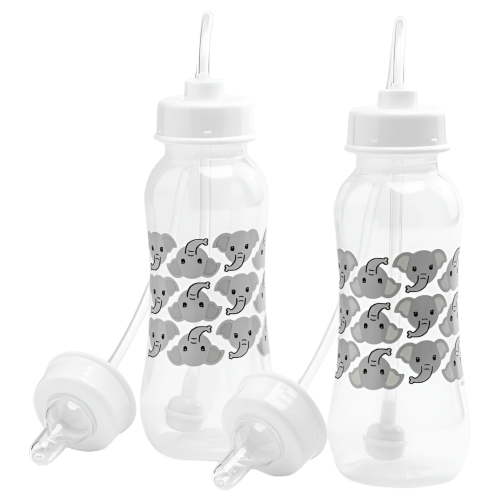 Hands-Free Newborn Baby Bottle - Anti-Colic Self Feeding System, 9 oz, 2 Pack - Elephant