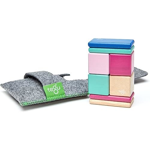 8 Piece Tegu Pocket Pouch Magnetic Wooden Block Set, Blossom