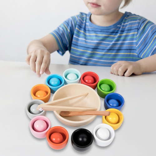 PETSOLA Balls in Cups Color Classification Montessori Toys, Nice Gift, Wooden Matching Game Fine Motor Skills for Toddlers Boys Girls 12 colors