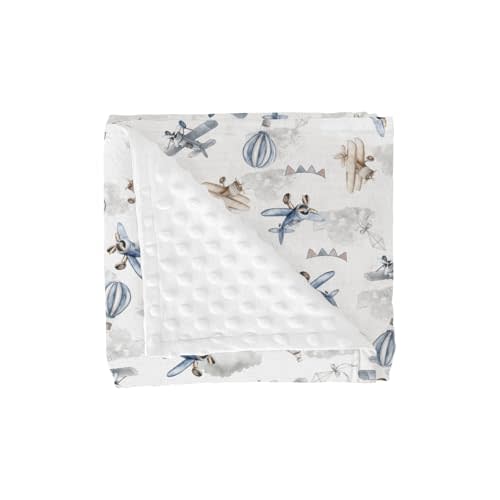Vintage Planes Airplanes Helicopters Baby Blankets for Girl Boy Hot Air Balloon Plane Clouds Sky Soft Mink Dotted Backing Double Layer Swaddle Receiving Blanket for Toddler Nursery Bed Blanket 30x40