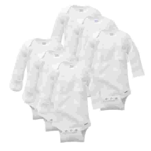 Gerber Long Sleeve Solid Onesies Bodysuit with Mitten Cuffs (6 Pack) - White, Nb