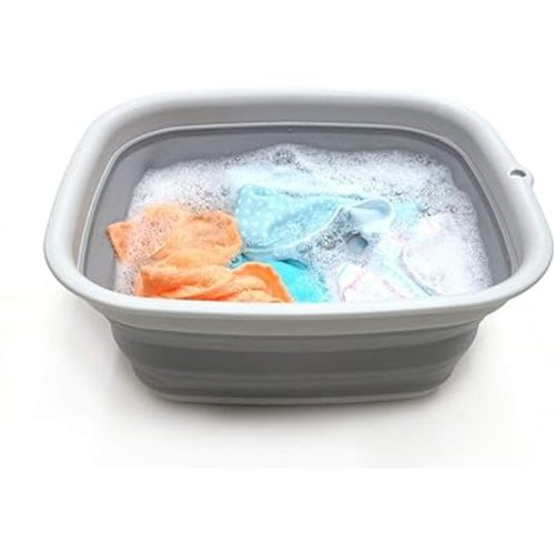 SAMMART 9.45L (2.5 Gallon) Collapsible Tub - Foldable Dish Tub - Portable Washing Basin - Space Saving Plastic Washtub (Grey, M)