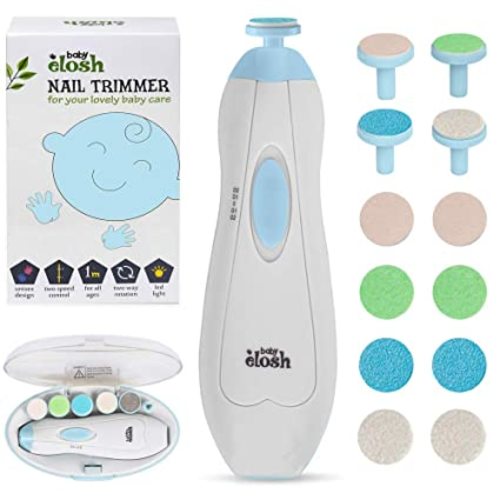 Baby Nail Trimmer File Electric - [Upgraded] Safe Nail Clippers with 12 Units Gift for Newborn Toddler Kids or Women Toes and Fingernails, Care, Polish and Trim, AA Battery Operated (Not Include) - Blue