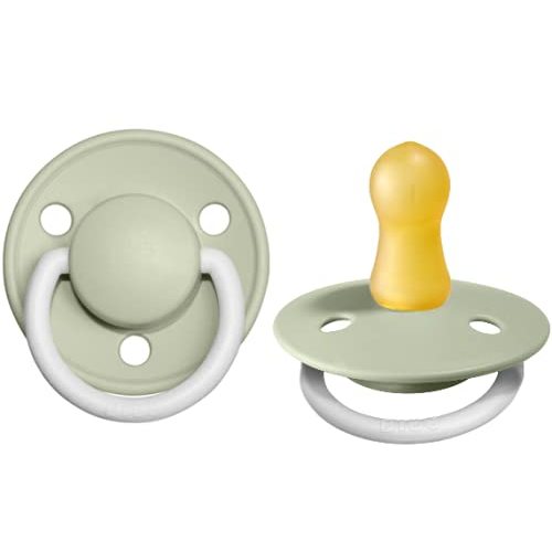 BIBS Pacifiers – De Lux | BPA-Free Natural Rubber Baby Pacifier | Made in Denmark | Set of 2 Soothers (Sage Night, 0-6 Months Natural Rubber)