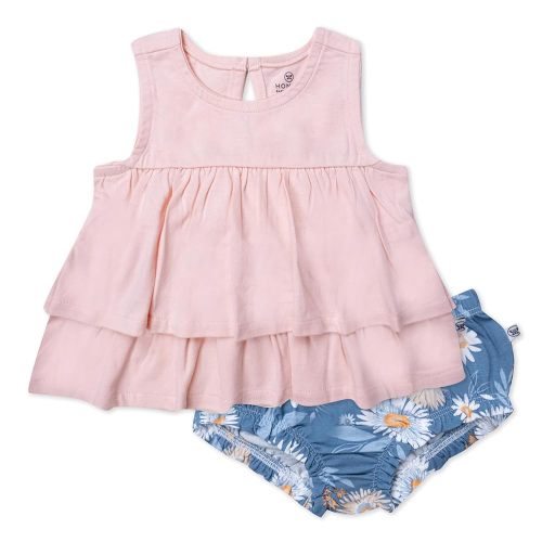 HonestBaby baby-girls 2-piece Flutter Tee, Dress With Ruffle Diaper Cover 100% Organic Cotton for Infant Baby and Toddler Girls