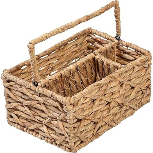 Honey-Can-Do Multi-Use 3-Compartment Wicker Basket Caddy with Handle, Natural STO-09844 Natural Medium