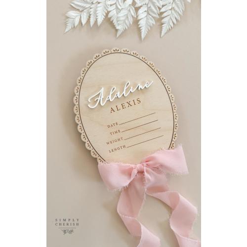 Personalized Baby Birth Stat Sign, Newborn Hospital Photo Prop, Baby Name Announcement, Nursery Decor, Baby Shower Gift, Coquette Bow Theme