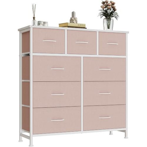 Fabric Dresser for Bedroom with 9 Drawers, Storage Tower