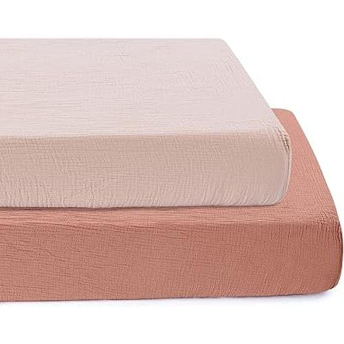 Pack and Play Sheets,Mini Muslin Crib Sheet,2 Pack,100% Cotton Crib Sheets,Soft,Breathable,Baby Crib Sheets,Girls,Boys,Pack n Play Sheets Fitted,24x38 Mini Crib Sheets | Rose