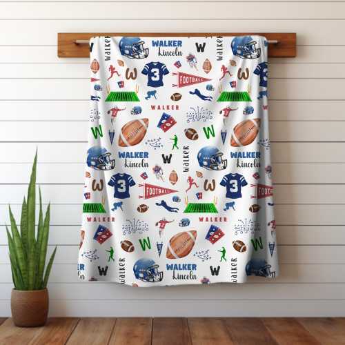 Personalized Football Baby Name Blanket Custom Boy Blanket Football Baby Shower Gift Sports Nursery Decor Newborn Toddler Son Hospital Lovey