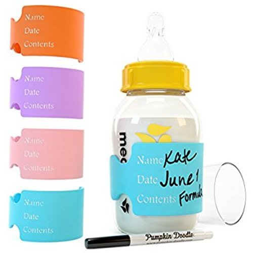 The Original Write and Reuse Baby Bottle Labels for Daycare - Available in 11 Colors- Includes 4 Labels and 1 Dry Erase Marker