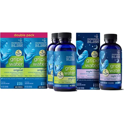 Mommy's Bliss Gripe Water Original 4 Fl Oz (Pack of 2) with Gripe Water Night Time 4 Fl Oz (Pack of 3)