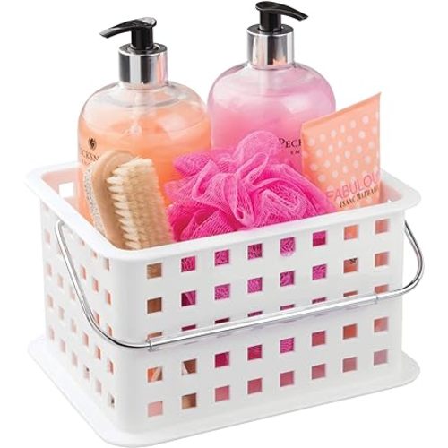 iDesign Spa Plastic Storage Organizer Basket with Handle for Bathroom, Health, Cosmetics, Hair Supplies and Beauty Products, 9.25" x 7" x 5" - White