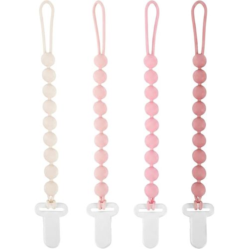 MINMUNJIU Pacifier Clips Baby Girl, 4 Pack One Piece Flexible Soft Binky Clips Silicone Pacifier Holder Clip for Girls, Baby Girl Newborn Essentials