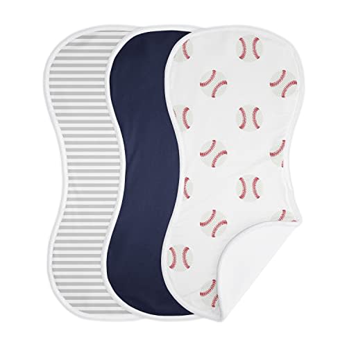 Sweet Jojo Designs Baseball Sports Baby Boy Absorbent Burp Cloths for Infant Newborn - Red and White Americana - 3 Pack Set of Dribble Drool Cloths