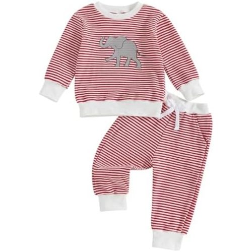 Toddler Baby Boy Girl Outfit Waffle Football Animal Embroidery Striped Sweatshirt Jogger Pants Set 6 12 18 24M 3T 4T