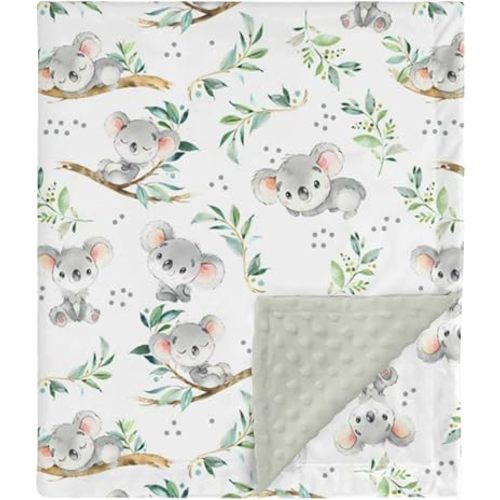 HawSkgFub Watercolor Cute Koala Bear Mink Baby Blankets Dotted Backing Boy Girl Shower Gift, Australian Animal Leaf Double Layer Nursery Swaddle, Soft Newborn Infant Toddler Bed Crib Bedding 30 x 40