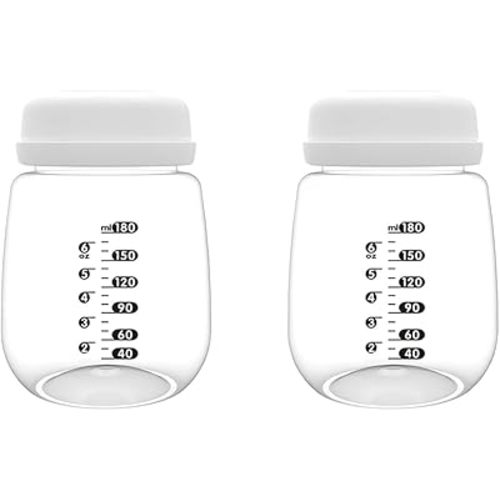 2pcs Breast Pump Collection Bottles for Spectra S2 Spectra S1 Spectra 9 Plus Motif Luna Breast Pumps, 6.oz 180ml Reusable Wide Neck Bottles with Collar and Sealing Disc, Replace for Spectra Bottle